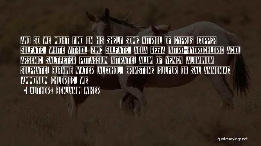 Benjamin Wiker Quotes: And So We Might Find On His Shelf Some Vitriol Of Cyprus (copper Sulfate), White Vitriol (zinc Sulfate), Aqua Regia