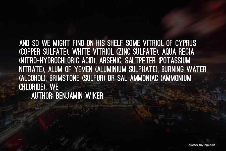 Benjamin Wiker Quotes: And So We Might Find On His Shelf Some Vitriol Of Cyprus (copper Sulfate), White Vitriol (zinc Sulfate), Aqua Regia