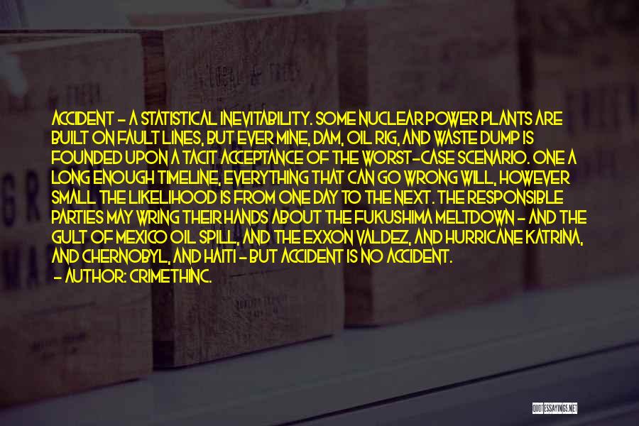 CrimethInc. Quotes: Accident - A Statistical Inevitability. Some Nuclear Power Plants Are Built On Fault Lines, But Ever Mine, Dam, Oil Rig,