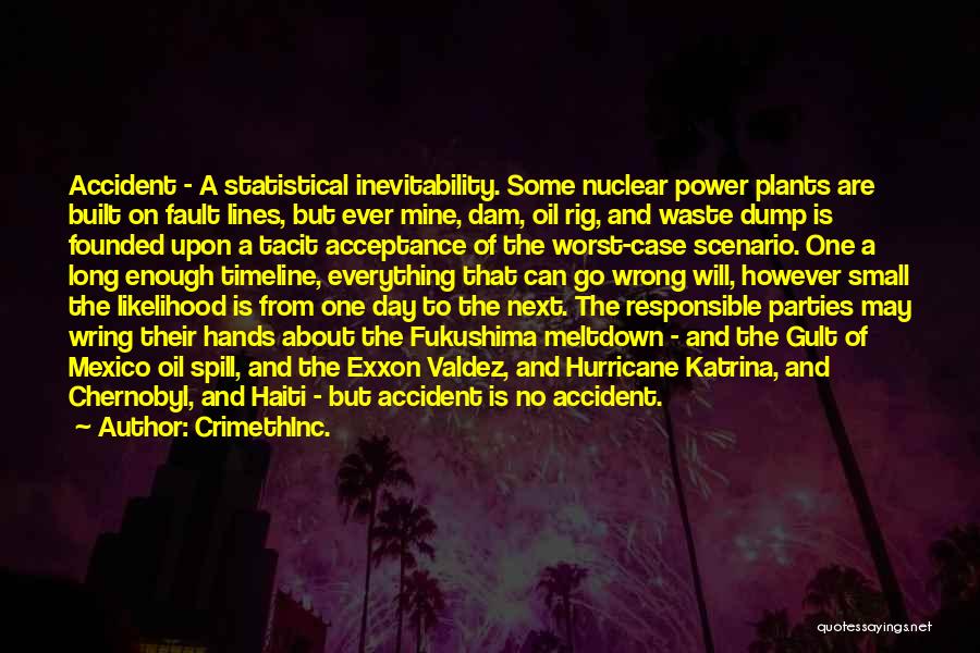 CrimethInc. Quotes: Accident - A Statistical Inevitability. Some Nuclear Power Plants Are Built On Fault Lines, But Ever Mine, Dam, Oil Rig,