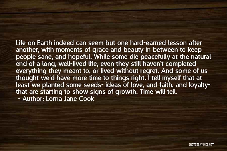 Lorna Jane Cook Quotes: Life On Earth Indeed Can Seem But One Hard-earned Lesson After Another, With Moments Of Grace And Beauty In Between