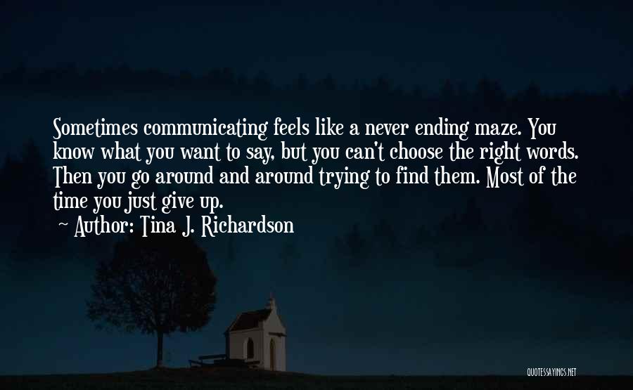 Tina J. Richardson Quotes: Sometimes Communicating Feels Like A Never Ending Maze. You Know What You Want To Say, But You Can't Choose The