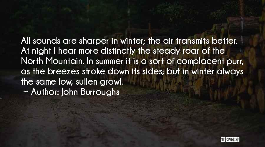 John Burroughs Quotes: All Sounds Are Sharper In Winter; The Air Transmits Better. At Night I Hear More Distinctly The Steady Roar Of