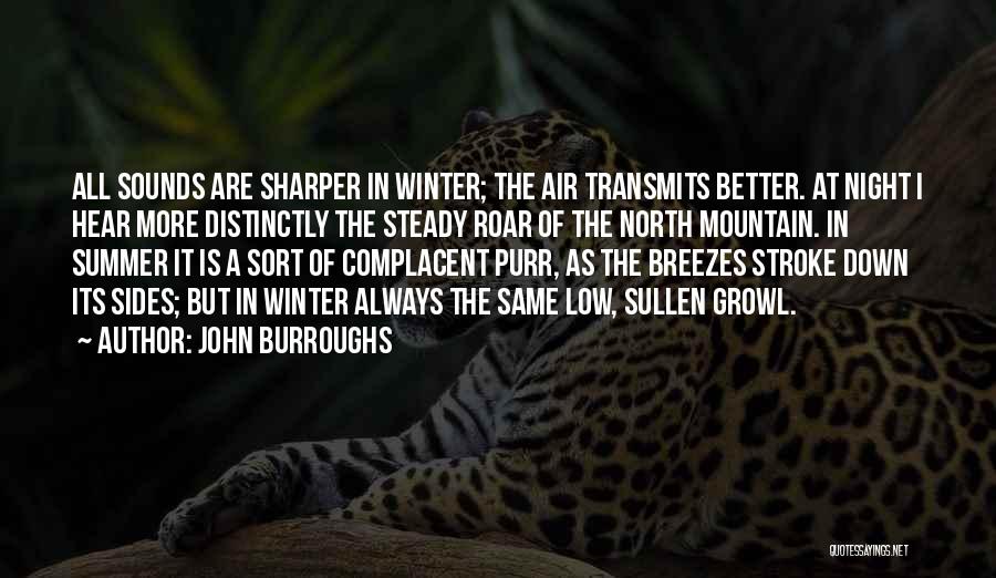 John Burroughs Quotes: All Sounds Are Sharper In Winter; The Air Transmits Better. At Night I Hear More Distinctly The Steady Roar Of