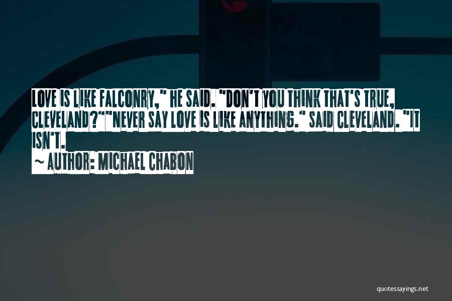 Michael Chabon Quotes: Love Is Like Falconry, He Said. Don't You Think That's True, Cleveland?never Say Love Is Like Anything. Said Cleveland. It