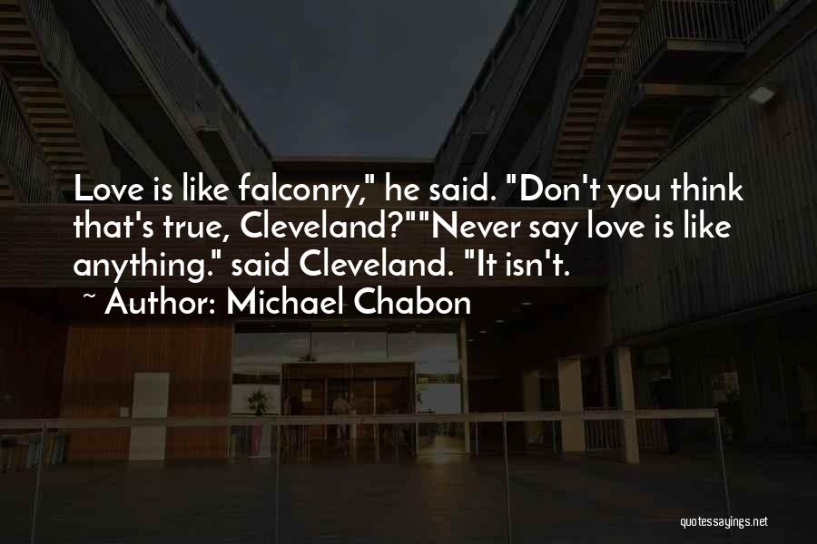 Michael Chabon Quotes: Love Is Like Falconry, He Said. Don't You Think That's True, Cleveland?never Say Love Is Like Anything. Said Cleveland. It