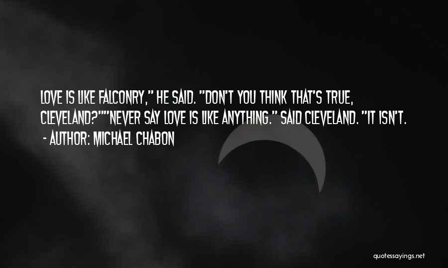 Michael Chabon Quotes: Love Is Like Falconry, He Said. Don't You Think That's True, Cleveland?never Say Love Is Like Anything. Said Cleveland. It