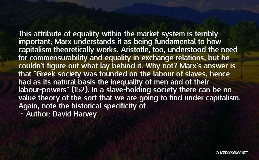 David Harvey Quotes: This Attribute Of Equality Within The Market System Is Terribly Important; Marx Understands It As Being Fundamental To How Capitalism