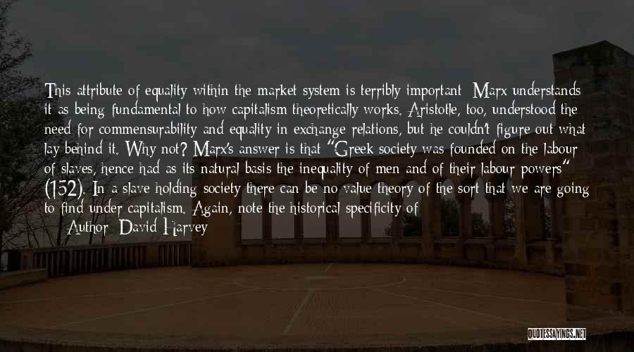 David Harvey Quotes: This Attribute Of Equality Within The Market System Is Terribly Important; Marx Understands It As Being Fundamental To How Capitalism