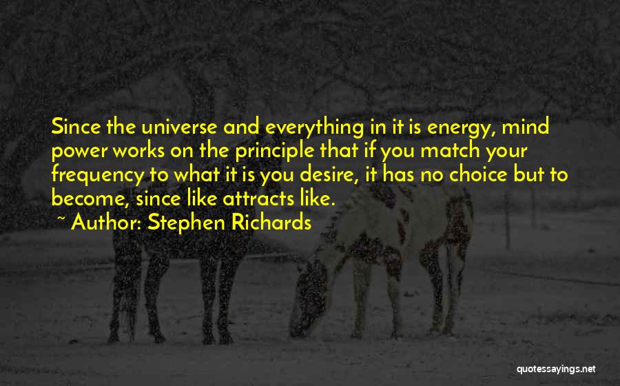 Stephen Richards Quotes: Since The Universe And Everything In It Is Energy, Mind Power Works On The Principle That If You Match Your