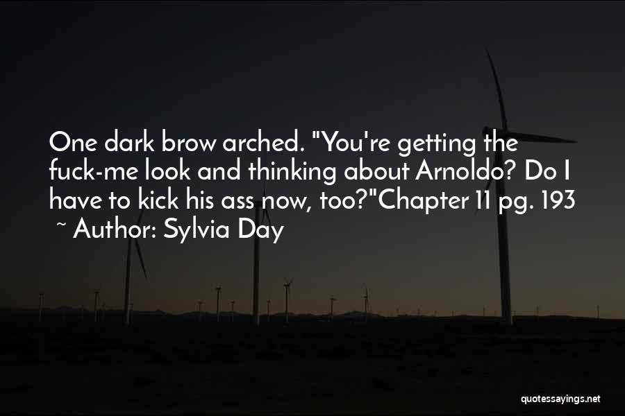 Sylvia Day Quotes: One Dark Brow Arched. You're Getting The Fuck-me Look And Thinking About Arnoldo? Do I Have To Kick His Ass