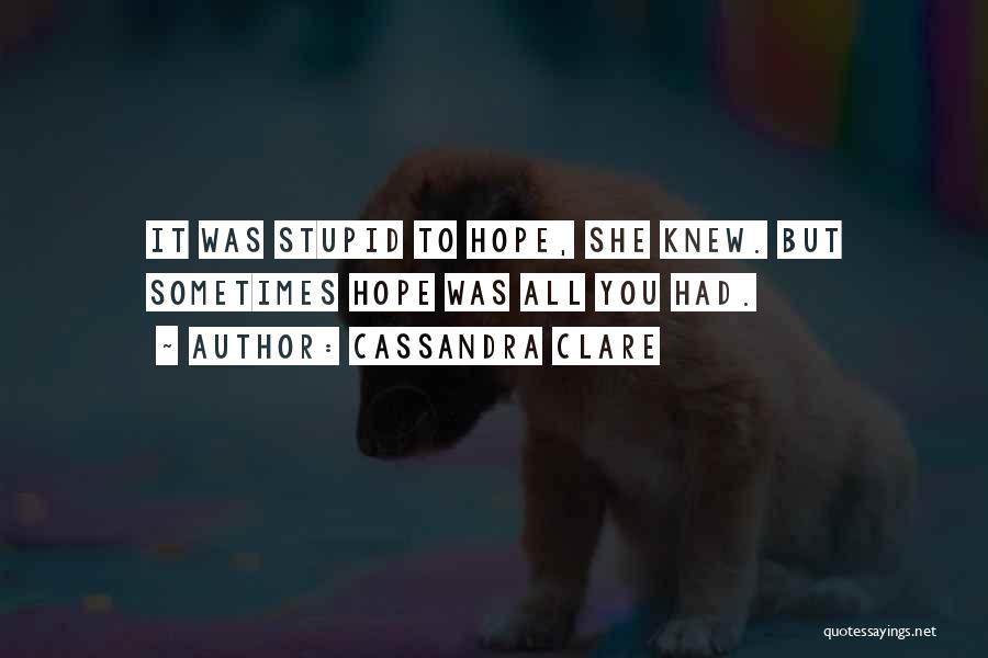 Cassandra Clare Quotes: It Was Stupid To Hope, She Knew. But Sometimes Hope Was All You Had.