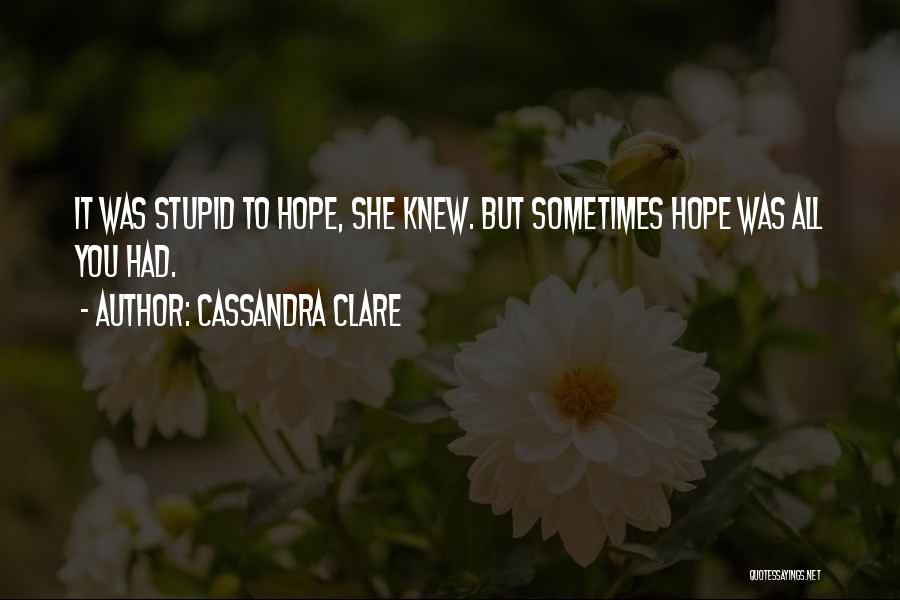 Cassandra Clare Quotes: It Was Stupid To Hope, She Knew. But Sometimes Hope Was All You Had.