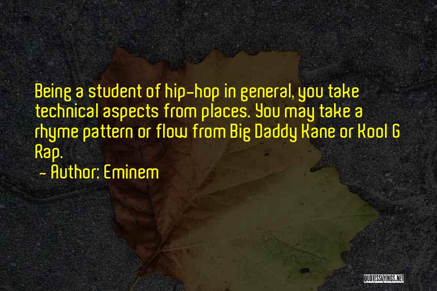 Eminem Quotes: Being A Student Of Hip-hop In General, You Take Technical Aspects From Places. You May Take A Rhyme Pattern Or