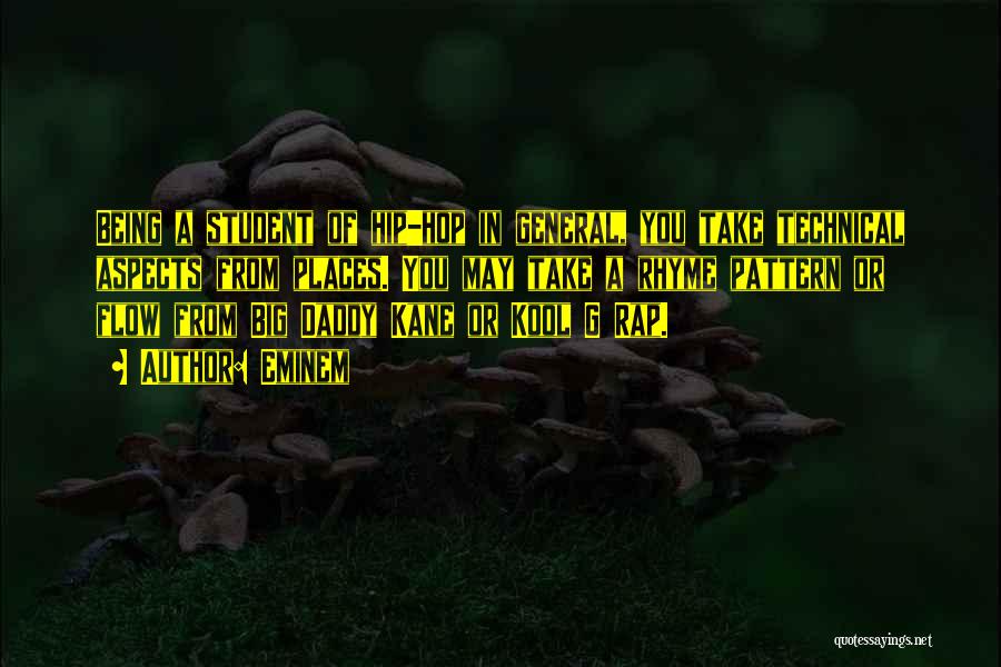 Eminem Quotes: Being A Student Of Hip-hop In General, You Take Technical Aspects From Places. You May Take A Rhyme Pattern Or