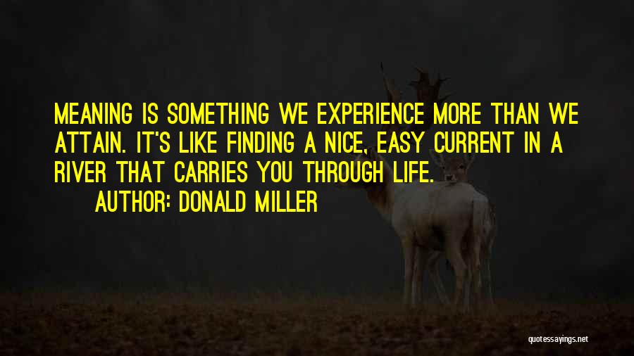 Donald Miller Quotes: Meaning Is Something We Experience More Than We Attain. It's Like Finding A Nice, Easy Current In A River That