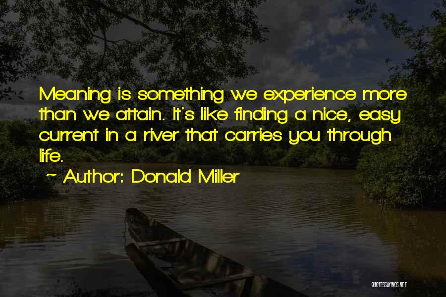 Donald Miller Quotes: Meaning Is Something We Experience More Than We Attain. It's Like Finding A Nice, Easy Current In A River That
