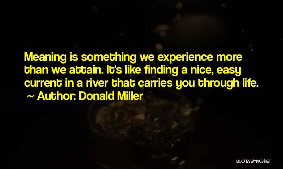 Donald Miller Quotes: Meaning Is Something We Experience More Than We Attain. It's Like Finding A Nice, Easy Current In A River That