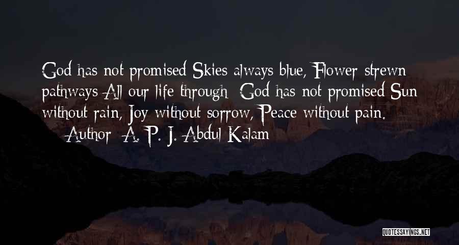 A. P. J. Abdul Kalam Quotes: God Has Not Promised Skies Always Blue, Flower-strewn Pathways All Our Life Through; God Has Not Promised Sun Without Rain,