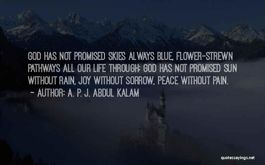 A. P. J. Abdul Kalam Quotes: God Has Not Promised Skies Always Blue, Flower-strewn Pathways All Our Life Through; God Has Not Promised Sun Without Rain,