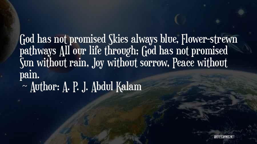 A. P. J. Abdul Kalam Quotes: God Has Not Promised Skies Always Blue, Flower-strewn Pathways All Our Life Through; God Has Not Promised Sun Without Rain,