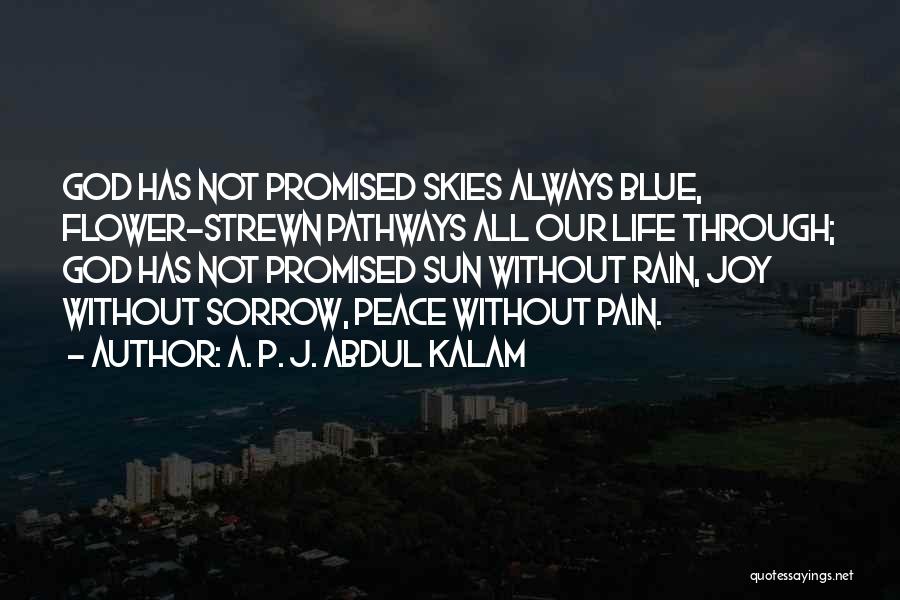 A. P. J. Abdul Kalam Quotes: God Has Not Promised Skies Always Blue, Flower-strewn Pathways All Our Life Through; God Has Not Promised Sun Without Rain,
