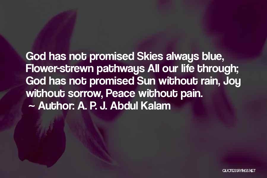 A. P. J. Abdul Kalam Quotes: God Has Not Promised Skies Always Blue, Flower-strewn Pathways All Our Life Through; God Has Not Promised Sun Without Rain,