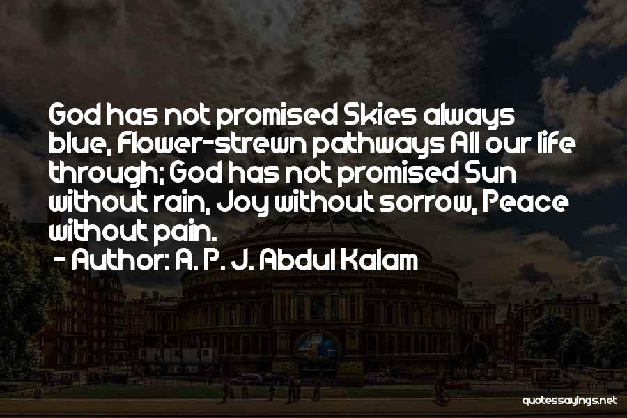 A. P. J. Abdul Kalam Quotes: God Has Not Promised Skies Always Blue, Flower-strewn Pathways All Our Life Through; God Has Not Promised Sun Without Rain,