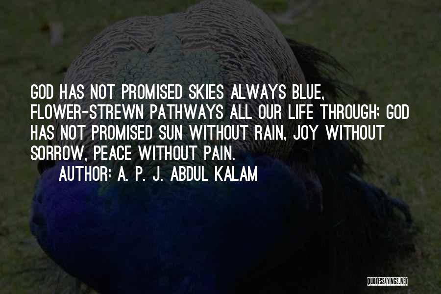 A. P. J. Abdul Kalam Quotes: God Has Not Promised Skies Always Blue, Flower-strewn Pathways All Our Life Through; God Has Not Promised Sun Without Rain,