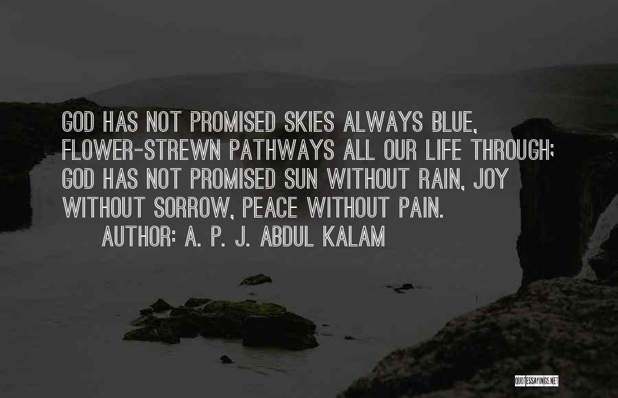 A. P. J. Abdul Kalam Quotes: God Has Not Promised Skies Always Blue, Flower-strewn Pathways All Our Life Through; God Has Not Promised Sun Without Rain,