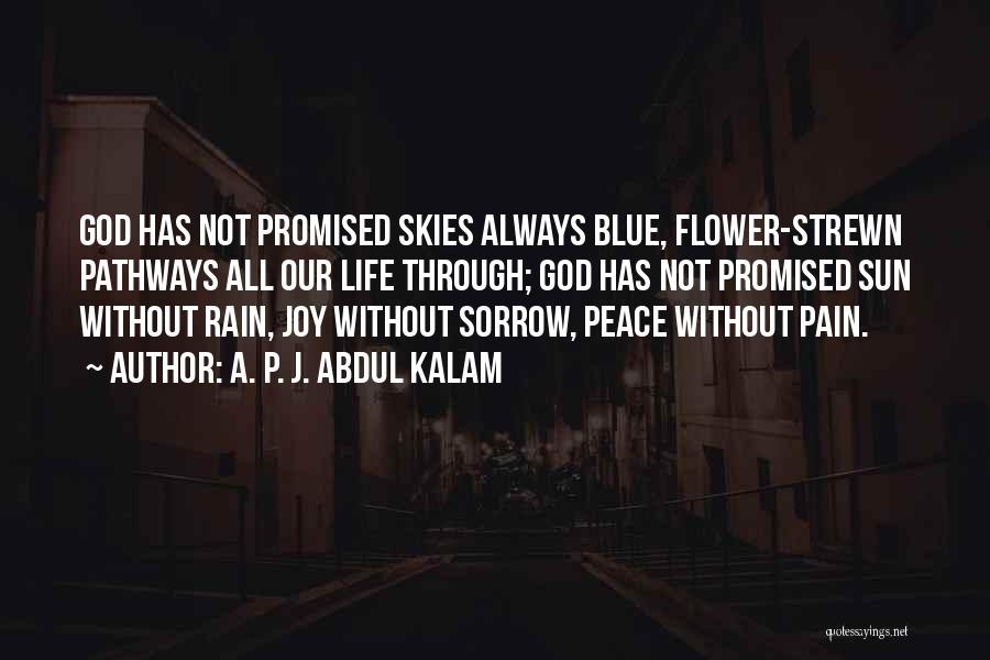 A. P. J. Abdul Kalam Quotes: God Has Not Promised Skies Always Blue, Flower-strewn Pathways All Our Life Through; God Has Not Promised Sun Without Rain,