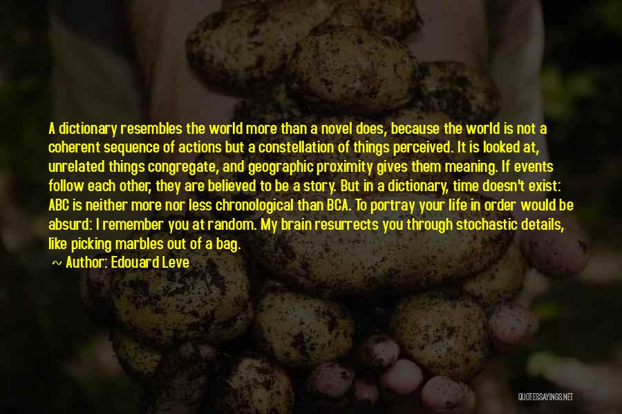 Edouard Leve Quotes: A Dictionary Resembles The World More Than A Novel Does, Because The World Is Not A Coherent Sequence Of Actions