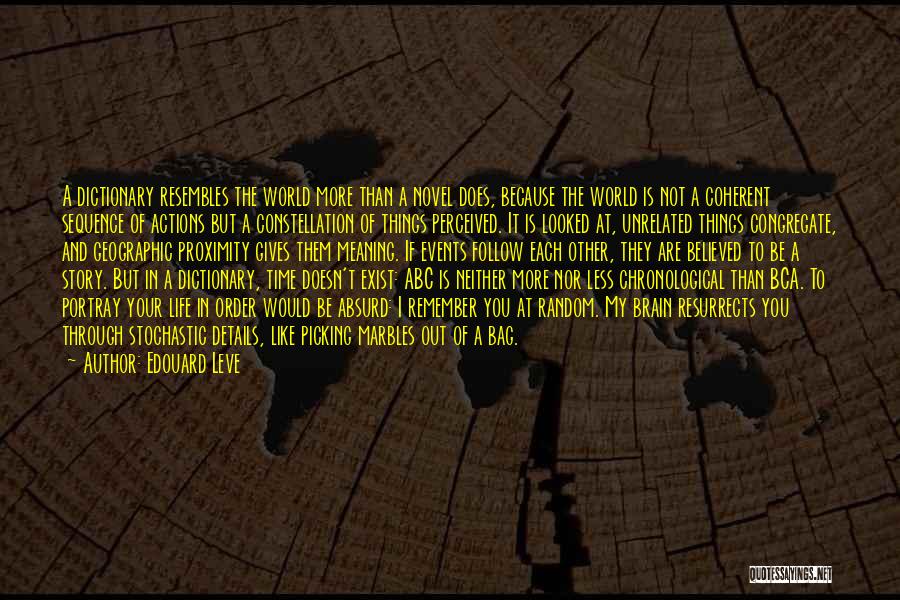 Edouard Leve Quotes: A Dictionary Resembles The World More Than A Novel Does, Because The World Is Not A Coherent Sequence Of Actions