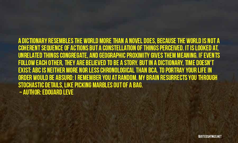 Edouard Leve Quotes: A Dictionary Resembles The World More Than A Novel Does, Because The World Is Not A Coherent Sequence Of Actions