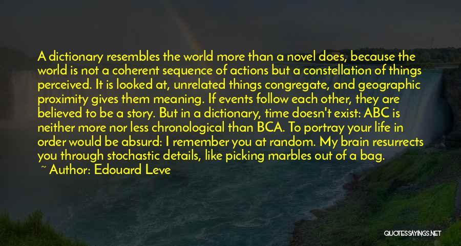 Edouard Leve Quotes: A Dictionary Resembles The World More Than A Novel Does, Because The World Is Not A Coherent Sequence Of Actions