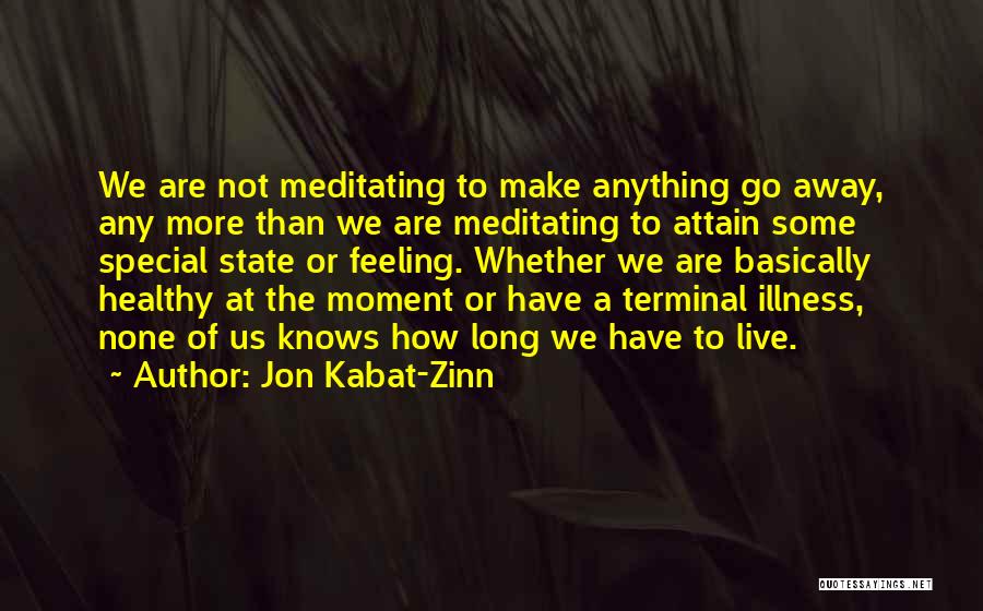 Jon Kabat-Zinn Quotes: We Are Not Meditating To Make Anything Go Away, Any More Than We Are Meditating To Attain Some Special State