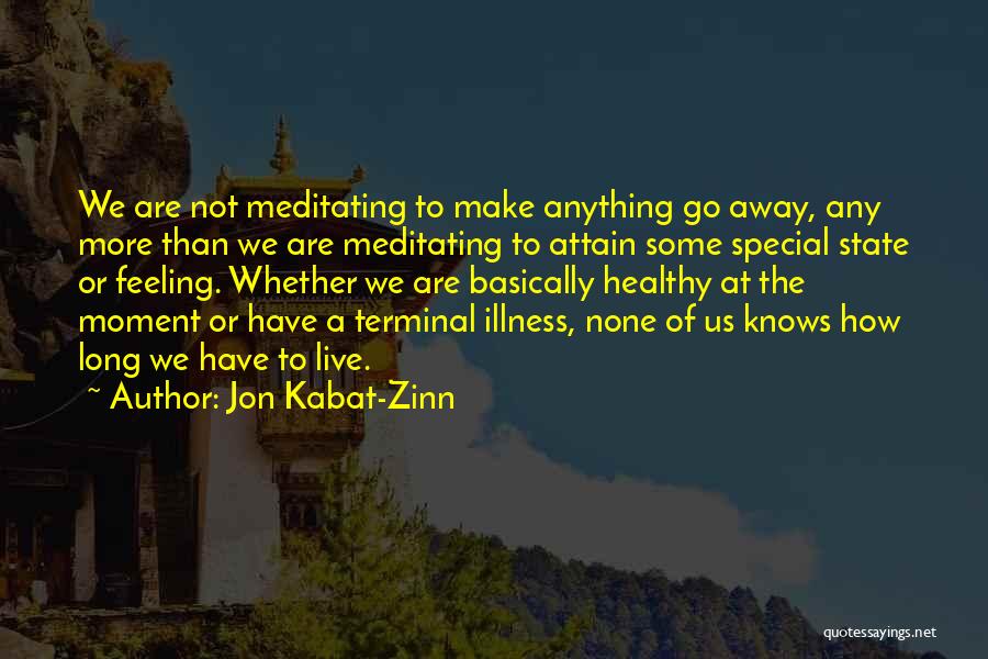 Jon Kabat-Zinn Quotes: We Are Not Meditating To Make Anything Go Away, Any More Than We Are Meditating To Attain Some Special State