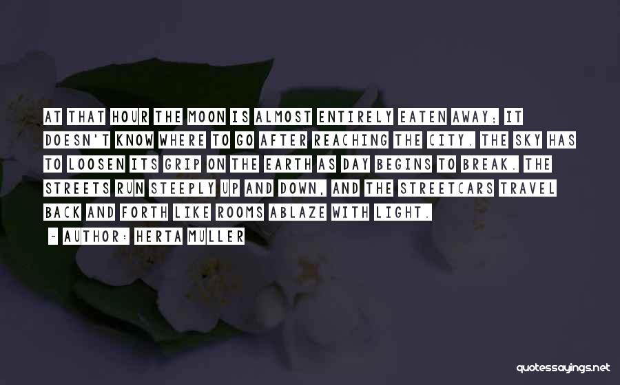 Herta Muller Quotes: At That Hour The Moon Is Almost Entirely Eaten Away; It Doesn't Know Where To Go After Reaching The City.