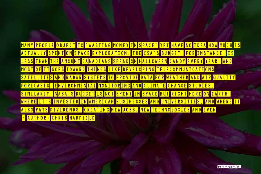Chris Hadfield Quotes: Many People Object To Wasting Money In Space Yet Have No Idea How Much Is Actually Spent On Space Exploration.