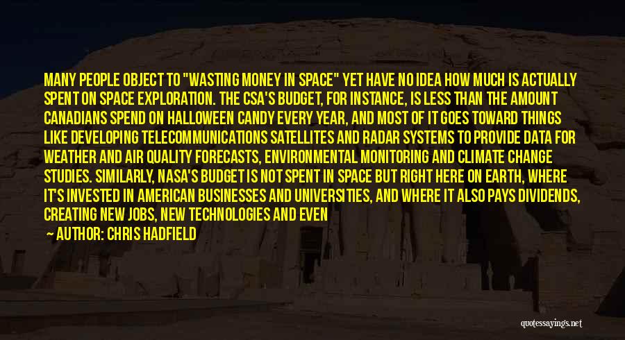 Chris Hadfield Quotes: Many People Object To Wasting Money In Space Yet Have No Idea How Much Is Actually Spent On Space Exploration.