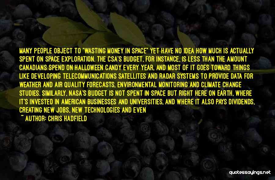 Chris Hadfield Quotes: Many People Object To Wasting Money In Space Yet Have No Idea How Much Is Actually Spent On Space Exploration.