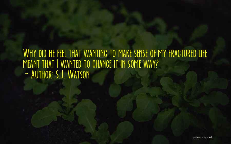 S.J. Watson Quotes: Why Did He Feel That Wanting To Make Sense Of My Fractured Life Meant That I Wanted To Change It