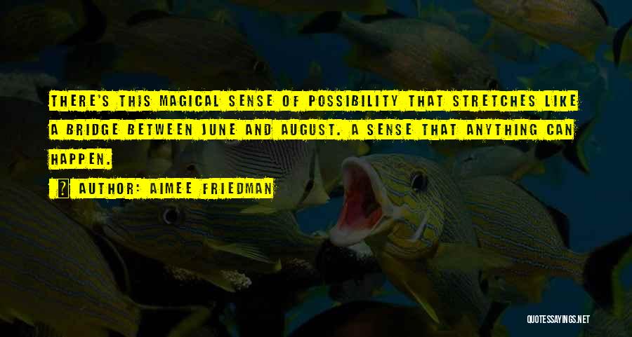 Aimee Friedman Quotes: There's This Magical Sense Of Possibility That Stretches Like A Bridge Between June And August. A Sense That Anything Can