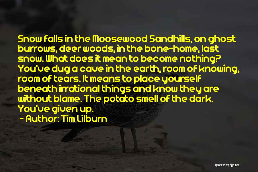 Tim Lilburn Quotes: Snow Falls In The Moosewood Sandhills, On Ghost Burrows, Deer Woods, In The Bone-home, Last Snow. What Does It Mean
