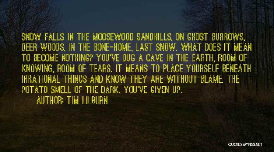 Tim Lilburn Quotes: Snow Falls In The Moosewood Sandhills, On Ghost Burrows, Deer Woods, In The Bone-home, Last Snow. What Does It Mean