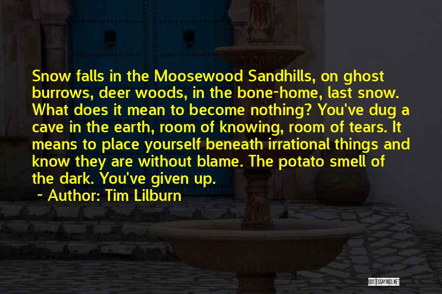 Tim Lilburn Quotes: Snow Falls In The Moosewood Sandhills, On Ghost Burrows, Deer Woods, In The Bone-home, Last Snow. What Does It Mean