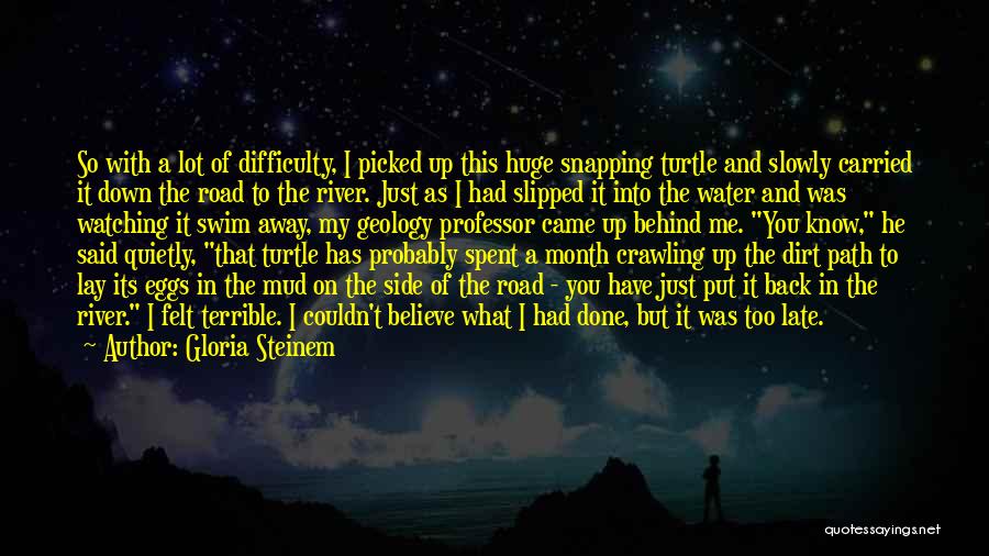 Gloria Steinem Quotes: So With A Lot Of Difficulty, I Picked Up This Huge Snapping Turtle And Slowly Carried It Down The Road
