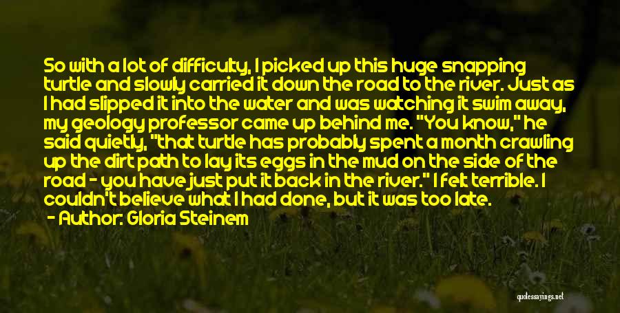 Gloria Steinem Quotes: So With A Lot Of Difficulty, I Picked Up This Huge Snapping Turtle And Slowly Carried It Down The Road