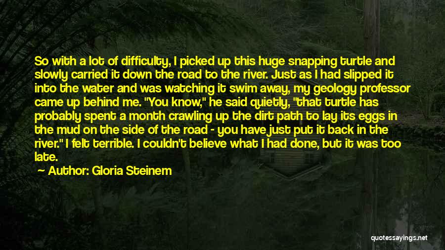 Gloria Steinem Quotes: So With A Lot Of Difficulty, I Picked Up This Huge Snapping Turtle And Slowly Carried It Down The Road