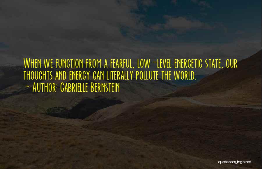 Gabrielle Bernstein Quotes: When We Function From A Fearful, Low-level Energetic State, Our Thoughts And Energy Can Literally Pollute The World.